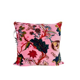 Alia Enterprises Velvet Floral Flower Throw Pillow Cover, Couch Bohemian Accent, 18 x 18 inches, Colorful Boho Chic (Pink, 16" x 16")