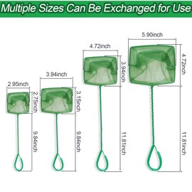 PHITUODA 4 Pack Aquarium Fish Net 4 Sizes Quick Catch Mesh Nylon Fishing Catch Nets Square Fish Nets with Handle (3in, 4in, 5in, 6in)