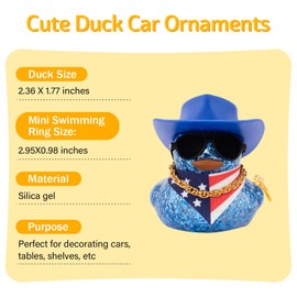 wonuu Rubber Duck Car Ornaments Dashboard Decorations with Cowboy Hat Bandanna Necklace for 4th of July Independence Day Accessories Labor Day, Glitter-Blue Vertical Red White Blue Star Stripe Flag