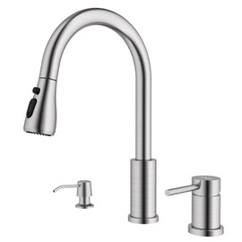 APPASO 3 Hole Kitchen Faucet, Brushed Nickel Kitchen Faucet with Soap Dispenser and Pull Down Sprayer 3 Modes, Stainless Steel High Arch Kitchen Sink Faucet with Separate Handle 3 Pieces
