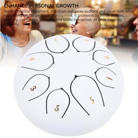 Luocute Steel Tongue Drum 6 Inch 8 Notes,Hand Drums with C Key Travel Bag Drumsticks Holder Finger Paddles and Music Book, Percussion for Musical Education Meditation Yoga (White)