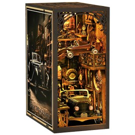 Ysityum Book Nook Kit, 3D DIY Wooden Puzzle Dollhouse Kit for Adults & Teens, Book Nook Bookshelf Insert Decoration Bookend Miniature Kit with Sensor Light Creative Craft Home Decor, Vintage Car