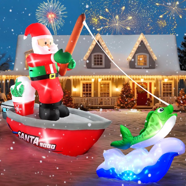 Kalolary 15FT Long Christmas Inflatables Fishing Santa Claus, Santa Inflatables