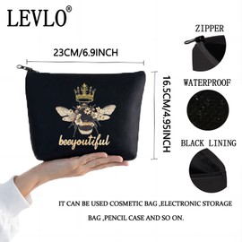LEVLO Funny Queeen Bee Cosmetic Bag Makeup Bag Boss Lady Crown Alpha Gift Beeyoutiful Queeen Bee Makeup Zipper Bag for Women Girls Beekeepers, Beeyoutiful Black, Cosmetic bag