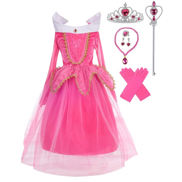 Lito Angels Girls Princess Dress Up Costume Halloween Christmas Fancy Dress with Accessories Size 7-8 Hot Pink