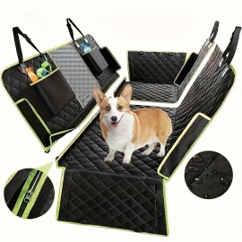 Overseas in Stock 100% Waterproof Non-Slip 6-in-1 Dog Car Seat Cover Upgraded Oxford Protector for Car Back Seat Window MeshSize: Universal Fit, Color: Black-green