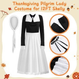 Yahenda 2 Pcs 12 ft Skeleton Accessories Thanksgiving 12 ft Skeleton Pilgrim Lady Costume Set Giant Sized Skelly Clothing for Garden Lawn Outdoor Decor