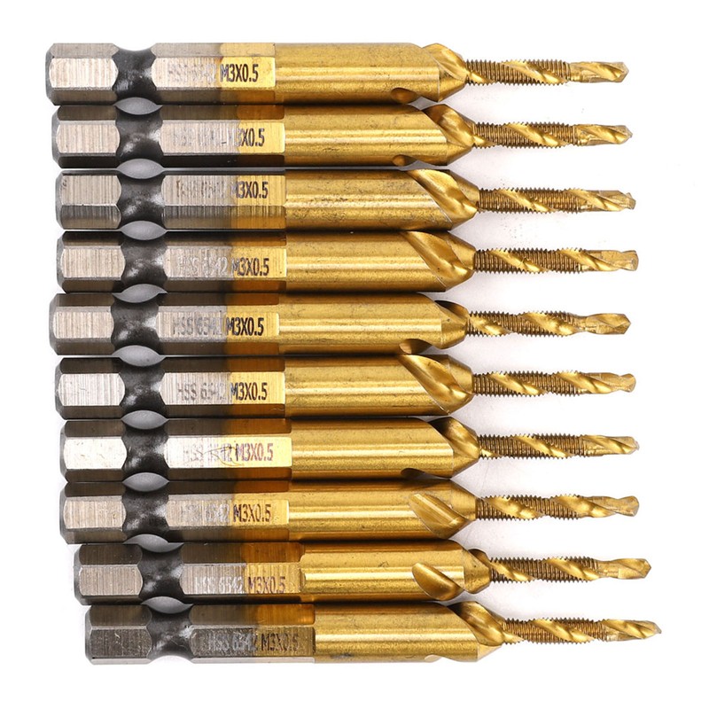 10pcs Hex Shank Drill Bit Metric Screw Thread Tap Titanium