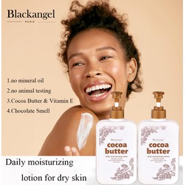 blackangel Cocoa Butter Body Lotion for Dry skin, Body Lotion & Facial Moisturizer for women, Cocoa Butter Cream, Plant-Based Moisturizer for 48 Hours of Hydration, 15.22 oz, 2 Count