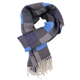 Wool Scarf Men's Winter Scarf Checked in Anthracite Blue Grey 100% Wool Made in Germany, Anthacite Blue Grey