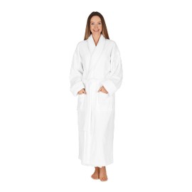 Terry Cloth Robes for Women by Boca Terry. Long Towel Robe, Shawl Style Cotton Women's Bathrobe. White, Large
