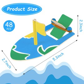 Deekin 48 Packs DIY Wood Sailboat Craft Wooden Boat Toy Rubber Band Paddle Model Boat Kits to Build and Paint for DIY Craft Gift School Projects Birthday Carnival Party, 5.51 x 2.76 Inch