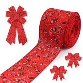 ALIBBON 2.5" × 10 Yd Bandana Ribbon Red Bandana Floral Wired Ribbon Paisley Fabric Ribbon for Farm Spring Fall Wreath DIY Crafts Bows Making Gifts Wrapping Party Decoration