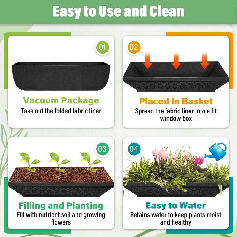 Riare 4 Pack 30 Inch Black Fabric Window Box Liners-