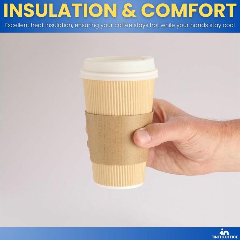 1InTheOffice Corrugated Coffee Cup Sleeves For 10oz 12oz 16 oz