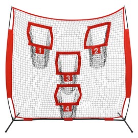 7 x 7ft Football Trainer Throwing Net,Football Nets for Throwing with 4 Target Pockets,Practice Net Quarterback Training Equipment for Accuracy Throwing,Red