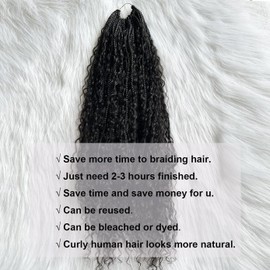 NFHair Crochet Boho Box Braids With Human Hair Pre-Looped Synthetic Braiding Goddess Braids Double Drawn Curly Full Ends Hair Extensions For Women Natural Color 1Pack/40 Stands 18Inch