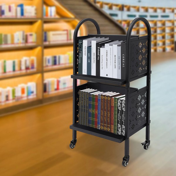 Unbranded Library Book Cart W/Cutout Side Panels 2 Tier Rolling