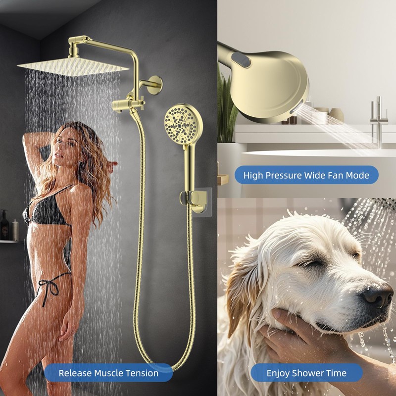 All Metal Shower Head, 10" High Pressure Rainfall/Handheld Shower Combo
