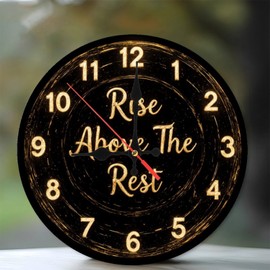 Lancholy Motivational Rise Above The Rest Clock Wall Decor 10-Inch Wooden Wall Clock, Silent Movement, Battery Operated (AA Batteries Not Included), Artistic Home Decor, Perfect for Home Accents