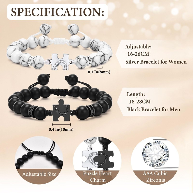 Matching Bracelets for Couples: Puzzle Stainless Steel Link Chain Bracelets