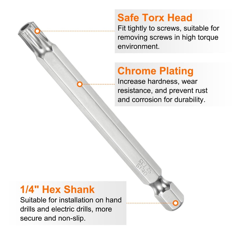 sourcing map T35 Security Torx Bit 1/4" Hex Shank 3"