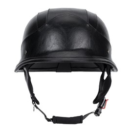 LNCHAO German Style M35 Handmade Leather Retro Motorcycle Helmet 1/2 Vintage Half Face Helmet for Adults Men & Women DOT Approved,Open Face Helmets for Cruiser Scooter Chopper (Black Saddle,X-Large)