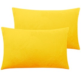 NTBAY 2 Pack Zippered Velvet King Pillowcases, Super Soft and Cozy Luxury Fuzzy Flannel Pillow Cases with Zipper, 20x36 Inches, Yellow