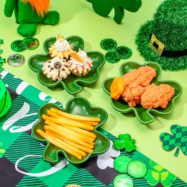 FillTouch 4 Pcs 5.91'' Shamrock Ceramic Plates St. Patrick's Day Candy Dish Clover Dessert Appetizer Plate Green Three Leaves Serving Bowl for St. Patrick's Day Party Dinner