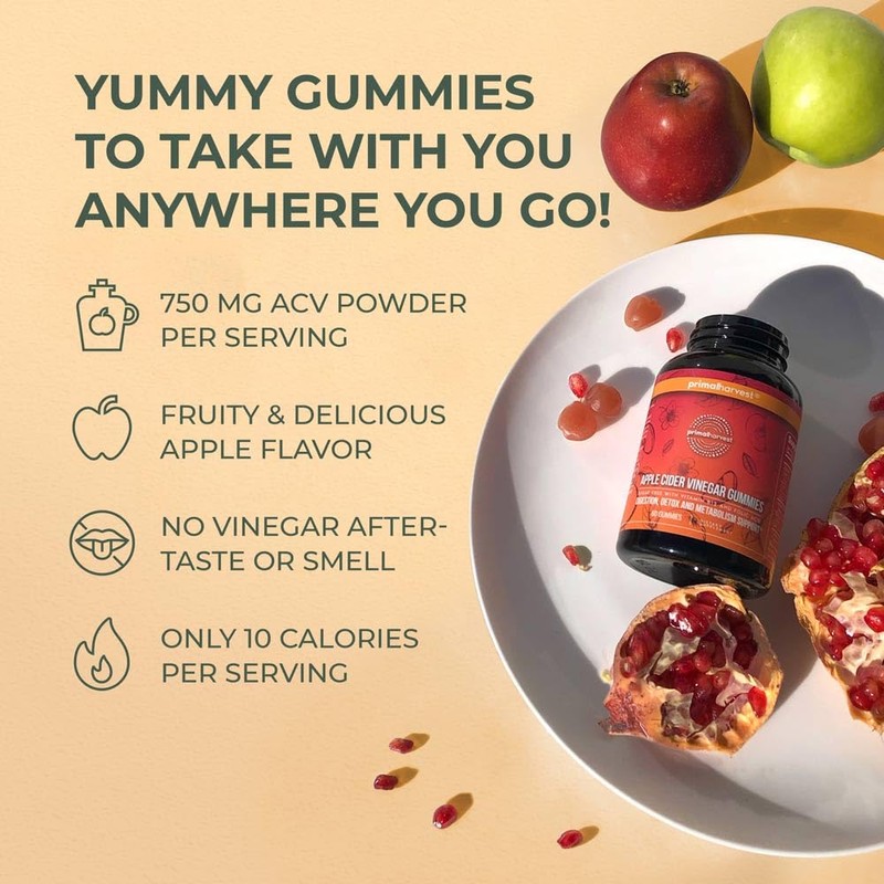 Primal Harvest ACV Gummies, 60 Sugar Free Apple Cider Gummies