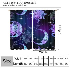 Fantasy Sun and Moon Curtains Boho Purple Black Stars Galaxy Rod Pocket Blackout Window Drapes for Bedroom Living Room Kitchen Cafe Decor （W21xL45 Inch） x2 Decor