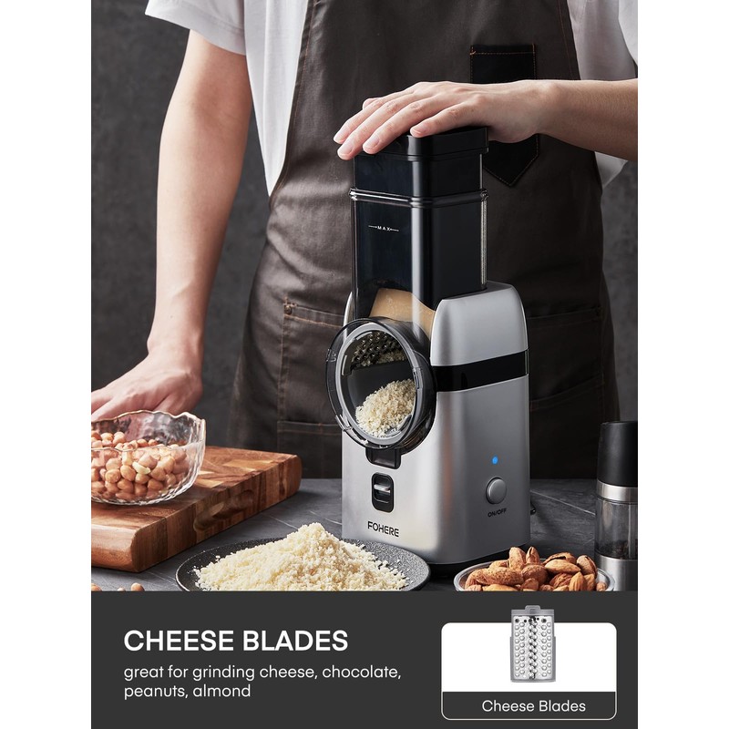 FOHERE Electric Cheese Grater, Large Feed Chute Electric Grater Vegetable