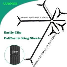 Adjustable 6 Sides Fitted Bed Sheet Clips, Sheet Holder Straps with 12 Clips, Elastic Sheet Fasteners Suspenders for Round and Square Mattress, Keeping Your Sheets in Place