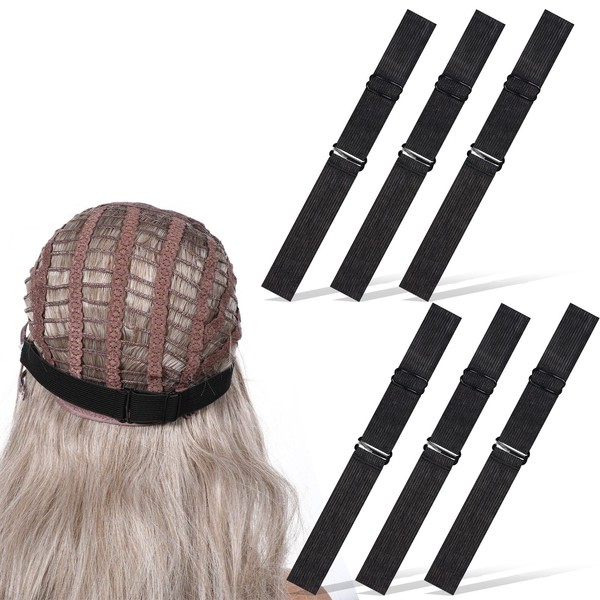 QfwdfcTrenz 6Pcs Adjustable Strap Elastic Wig, Black Elastic Bands for