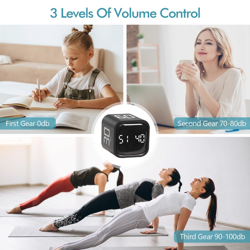 Cube Timer,Rotation Timer,5/10/30/60 Minutes and Custom Countdown,Productivity Timer,Pause and Resume,Silent,Vibrate
