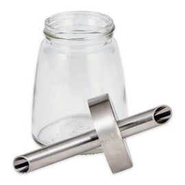 RSVP International Glass Sugar Dispenser with Pour Spout Stainless Steel Lid, Sleek Decorative Design for Countertop, Cabinet or Coffee Bar, 2.5x5.2x5