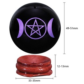 mookaitedecor Engraved Pentagram Symbol Black Obsidian Crystal Ball Sphere Ornament with Wooden Stand, Healing Crystal Stone Wiccan Witchcraft Gifts Reiki Spiritual Room Desk Decor(Purple)