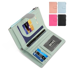 RFID Passport Holder for Women/Men Travel Gifts, Large Capacity Passport Wallet, Family Travel Documents Organizer with Card/Airtag Slots, Zipper coin pocket, Cash Holder Passport Cover Case (Green)