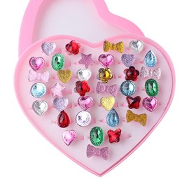 ccHuDE 36 Pcs Little Girl Jewel Rings Play Rings in Box Dress Up Jewelry Rings Small Pretend Play Rings Princess Costume Rings Party Favor Rings with Display Case for Little Girls