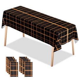 OQOQ Black and Gold Checkered Tablecloth (8 Packs), Congrat Grad 2025 Plastic Disposable Table Cloth Rectangle Party Decorations for Birthday Retirement Housewarming Anniversary Thanksgiving Christmas