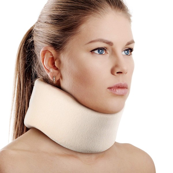 Soft Foam Neck Brace Universal Cervical Collar, Adjustable Neck Support Brace for Sleeping - Relieves Neck Pain and Spine Pressure, Neck Collar After Whiplash or Injury (White, 3" Depth Collar, L)