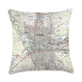 Vintage Spokane WA Map (1987) Throw Pillow