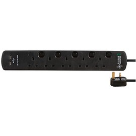 Extension Lead 5G Surge with USB BLK 2M, Electrical Power Outlet Strips - with Surge Protection Qty X 1