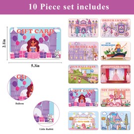 Fake Credit Cards for Kids, Princess Play Credit Cards Pretend Debit Credit Cards for Girls,Driver's License, Membership Play Cards, Fake Toy Cards 10pcs