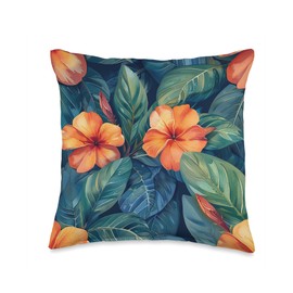 Oleander Flower Watercolor Pattern Graphic Throw Pillow