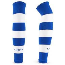 LION SPORTSWEAR Kids/Youth Football Sock Sleeves To Accompany Grip Socks - Fits Over Calf/Shin Pads - Variety Of Colors To Match Your Team Kit (Blue/White)