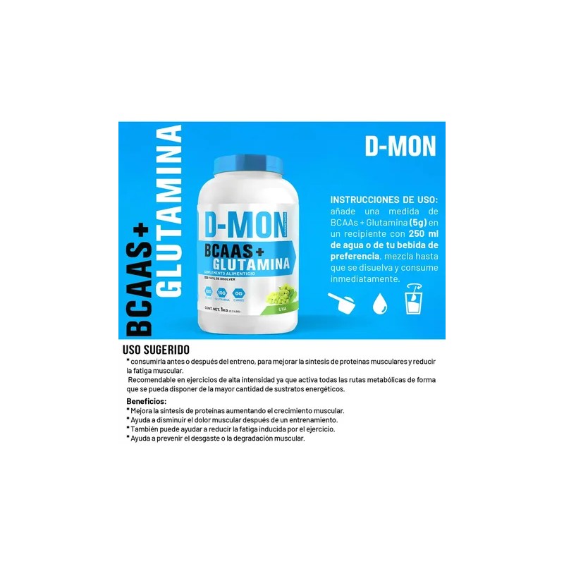Aminoácidos Bcaas + Glutamina D-mon 1kg Sabores Full Uva