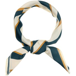 Allegra K Women's Striped Scarf, Neckerchief, Square Scarf, Hair Ornament, Ribbon, Silk, Small, peacock green