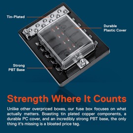 True Mods 10 Way Blade Fuse Block with Ground Negative Bus bar for Automotive [ATC/ATO Blade Fuses] [100 Amp] [LED] [Protection Cover] [12V - 30V DC] Auto Marine Ground Terminal Fuse Box