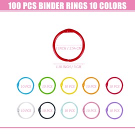 100 Pack Loose Leaf Binder Office Book Rings 1-Inch, with Metal Nickel Plated for Key,for Index Cards and School，Assorted Colors